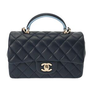 CHANEL Matrasse Top handle: 7.9" navy/light blue AS2431 800000134124000